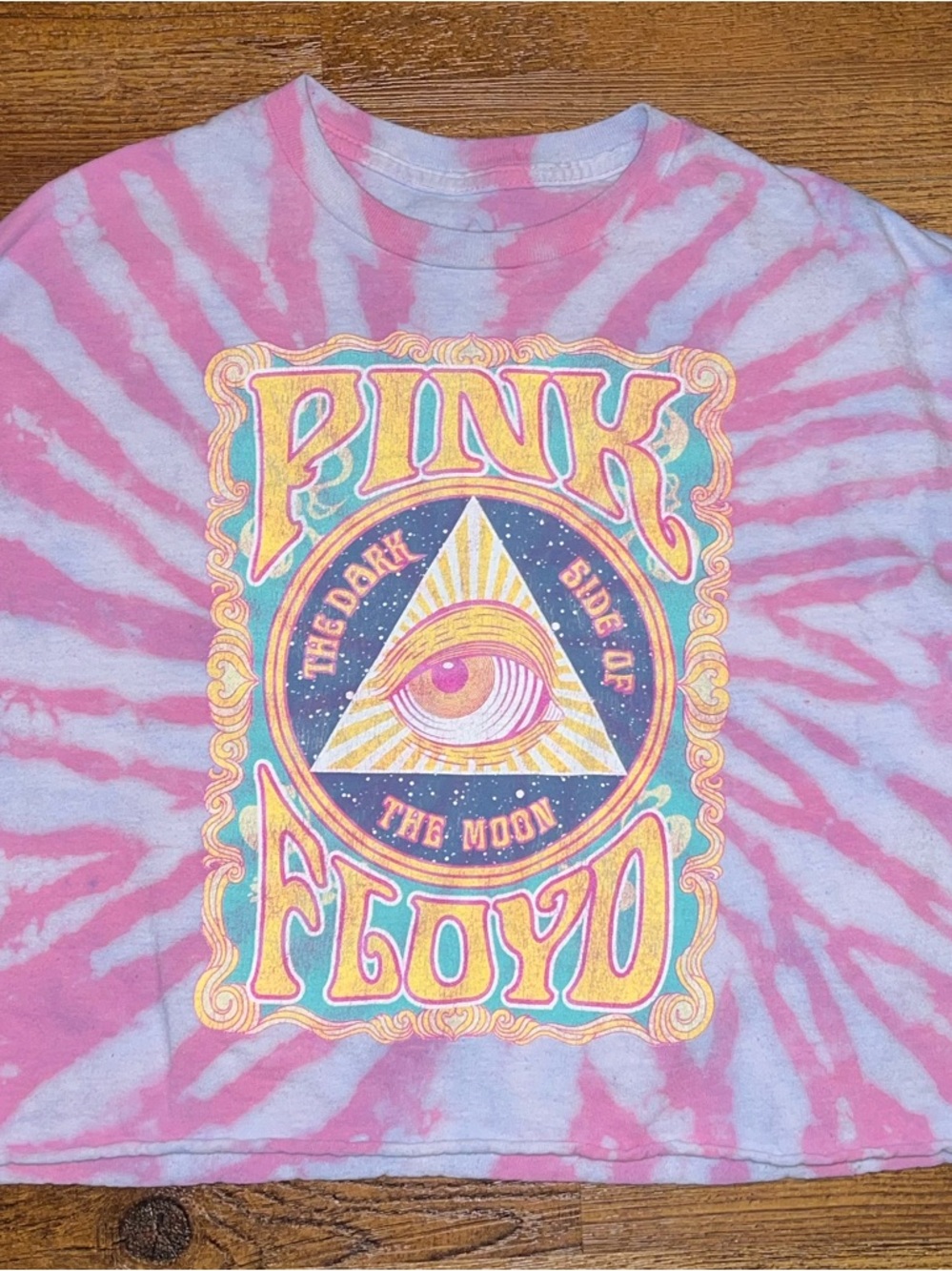 Pink Floyd Pink & Blue Tie-Dye Yellow Graphic Punk Band Cotton Crop Top Size M - Picture 6 of 6